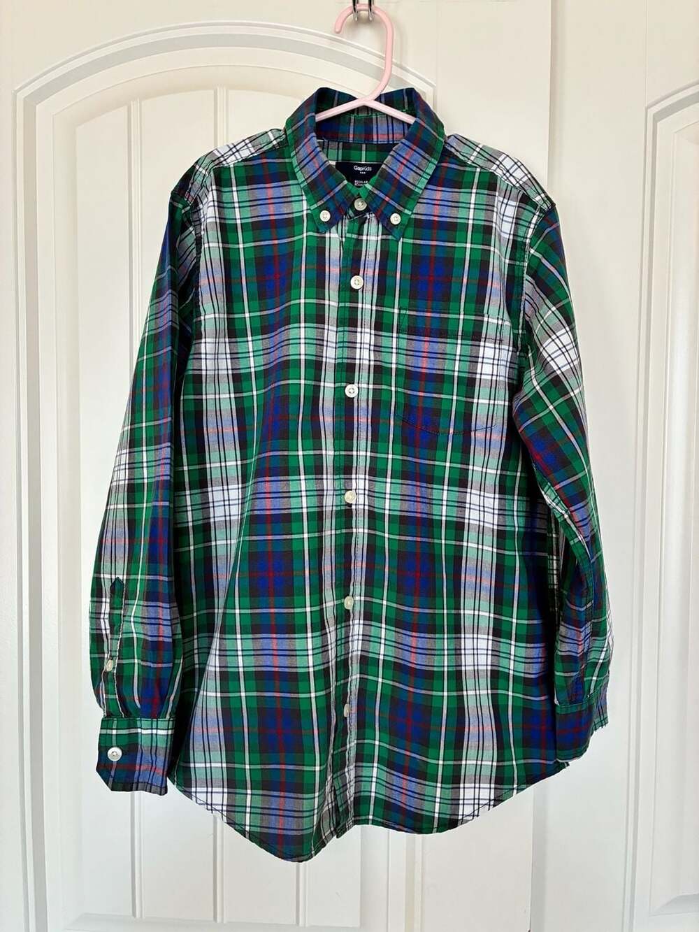 GapKids Green Plaid Long Sleeve Button-Down Shirt large